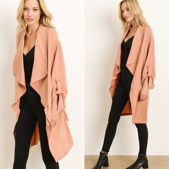 Charme U LA Jackets & Blazers - Apricot Drape Trench Coat